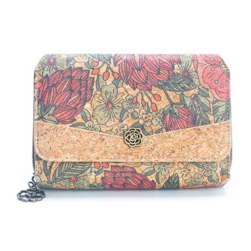MB Cork Dámska peňaženka z prírodného korku s potlačou (farebné kvety) - 15,5 x 10,5 x 4 cm