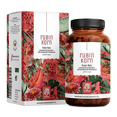Naturtreu Rubínové zrno – czerwony ryż fermentowany, czarny czosnek i cholin dla wątroby i cholesterolu, 120 kapsułek