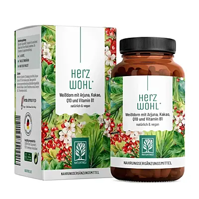 Naturtreu Zdravé srdce – Kompleks głogu, kakao, arjuny i witaminy B1, 60 kapsułek