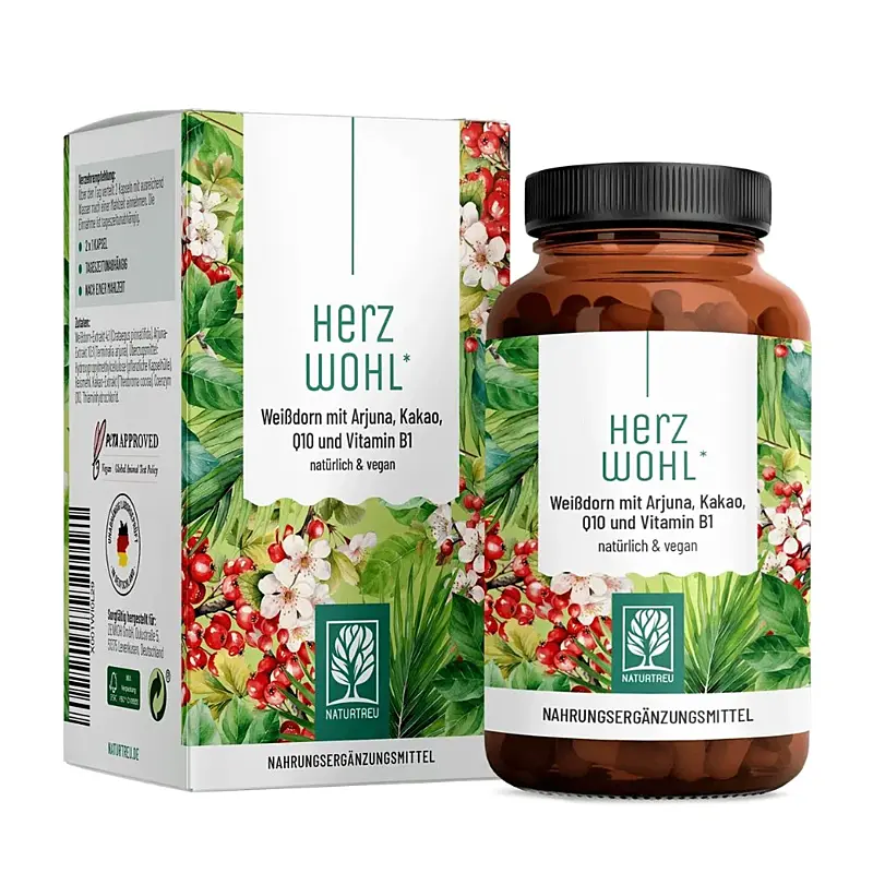 Naturtreu Zdravé srdce – Komplex hlohu, kakaa, arjuny a vitamínu B1, 60 kapslí