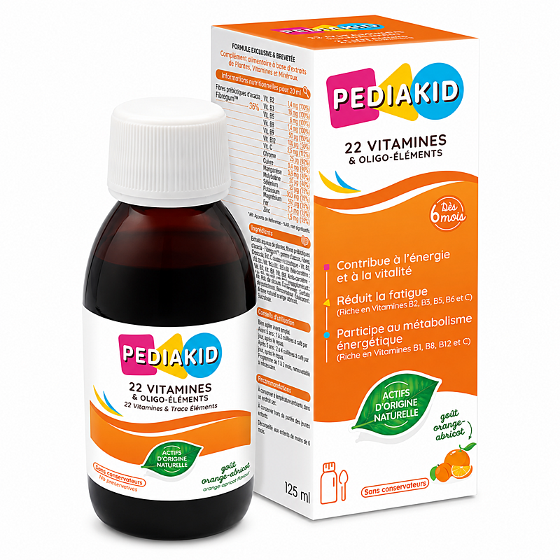 Pediakid Multivitamínový sirup pre deti s minerálmi (pomarančovo-marhuľová príchuť), 125 ml