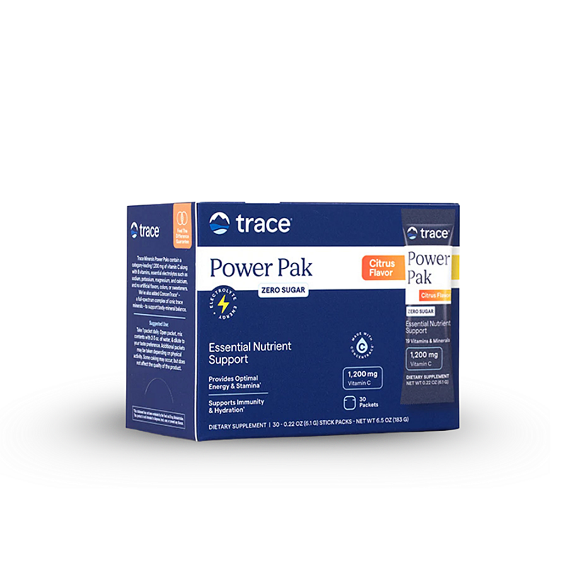 Trace Minerals Power Pak – Šumivý elektrolytický nápoj bez cukru (Citrus), 30 sáčkov