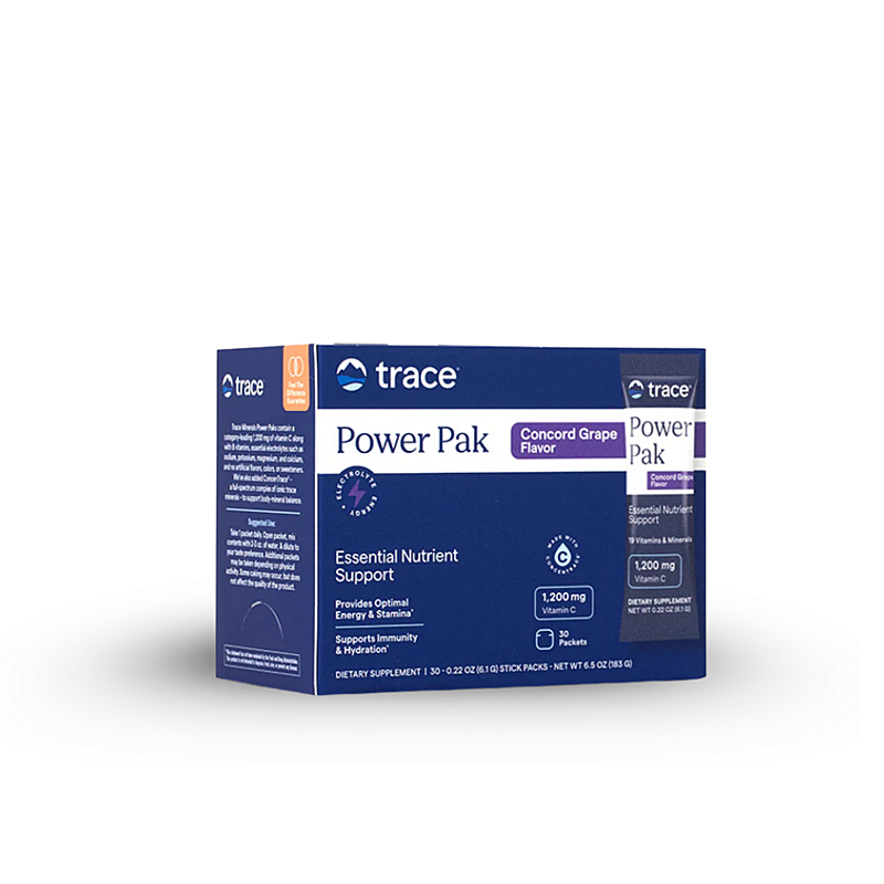 Trace Minerals Power Pak – Šumivý elektrolytický nápoj (Hrozno), 30 sáčkov