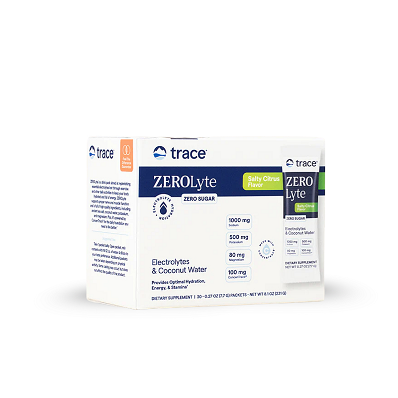 Trace Minerals ZeroLyte – Elektrolyty na báze sodíka (Slaný citrus), 30 sáčkov