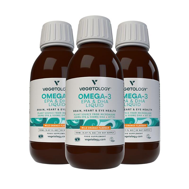 Vegetology Omega-3 Liquid EPA a DHA, s vitaminem D, 150 ml (3 balení s dopravou zdarma)
