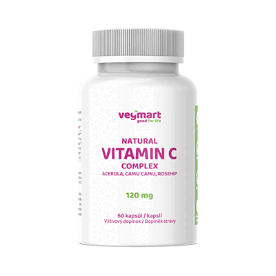 Vegmart Přírodní vitamín C 120 mg – Acerola, Camu camu, Šipky, 60 kapslí