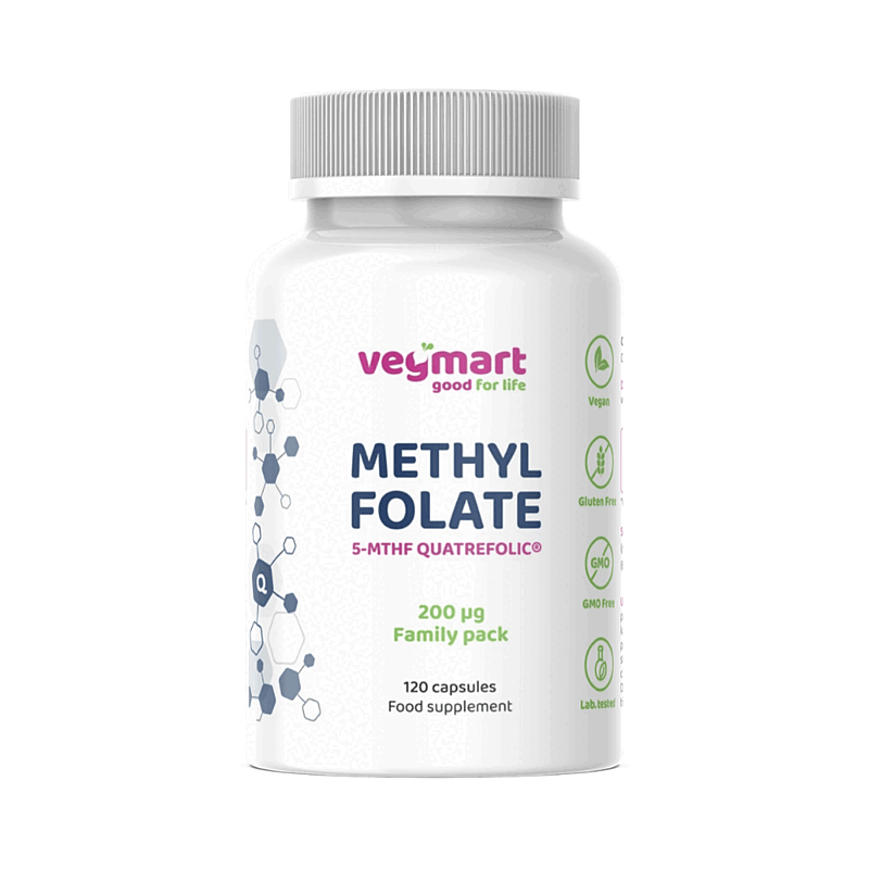 Vegmart Metylfolát (5-MTHF) Quatrefolic® 200 µg– Family pack, 120 kapsúl