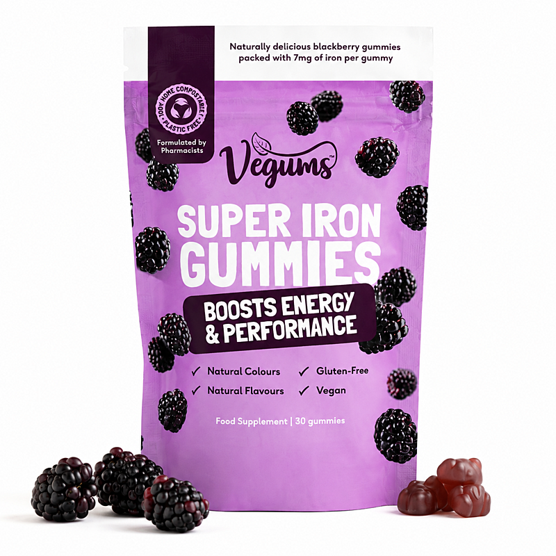 Vegums Super Železo – žuvacie vitamíny (černica), 30 gumených bonbónov